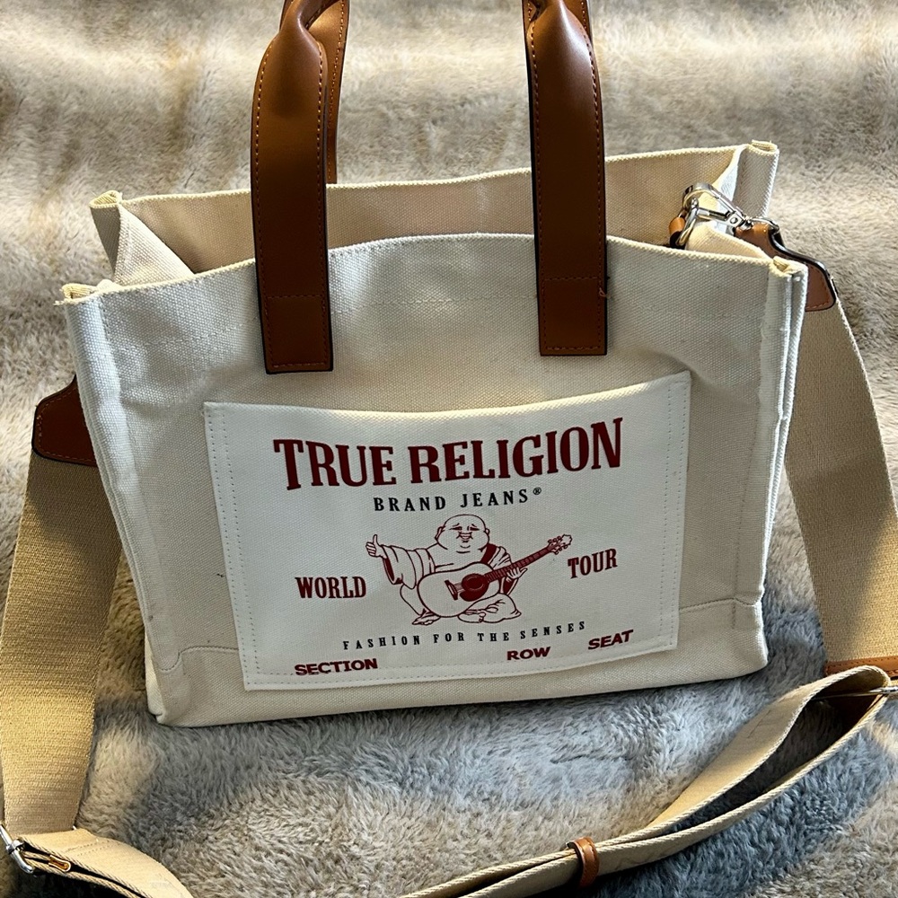 True Religion Cream and Brown Tote Bag